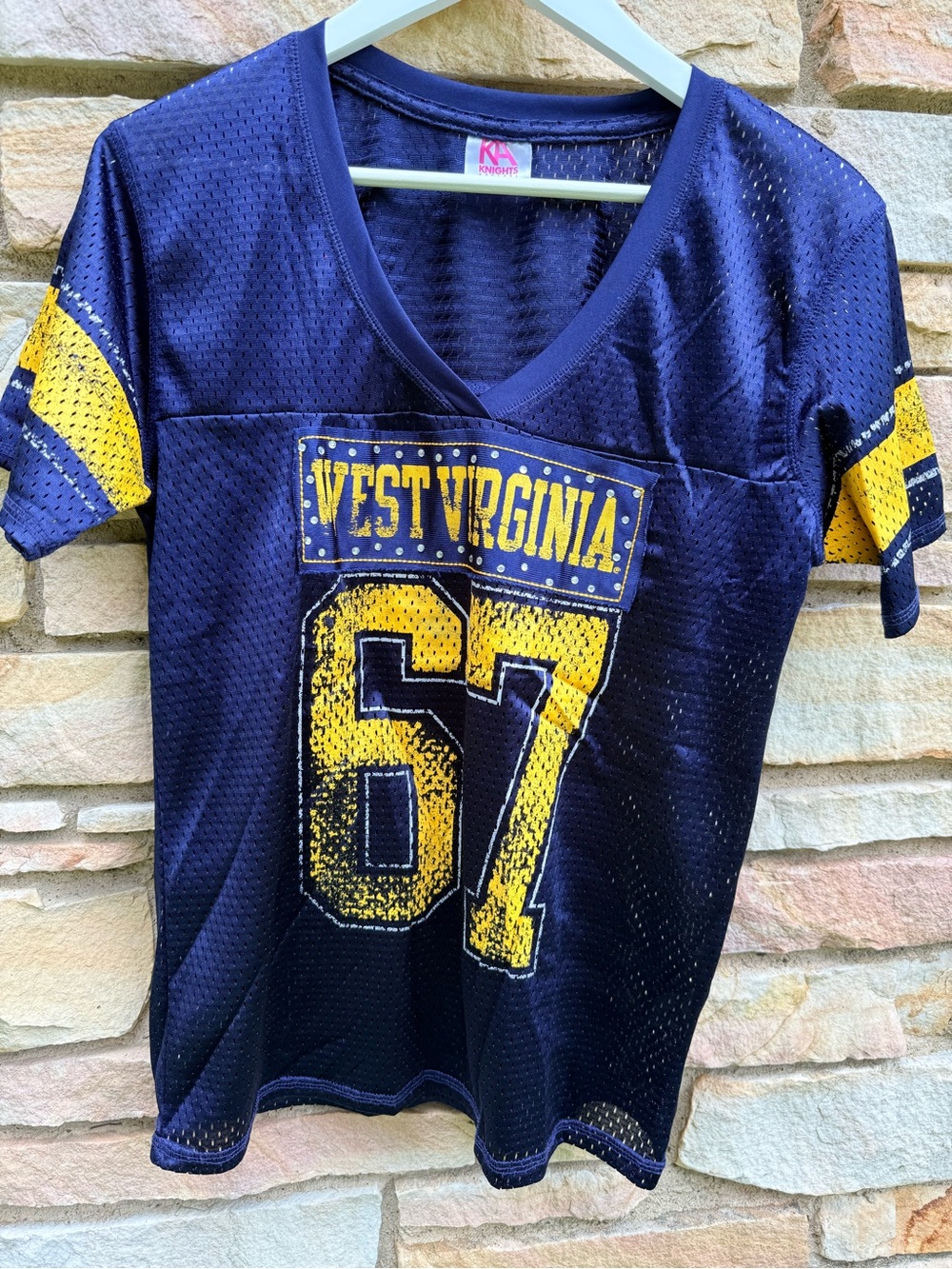 Vintage Knights Apparel Navy & Yellow West Virginia Mesh V-Neck Tee Size M